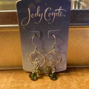 Jody Coyote Silver and Green Hoop Earrings